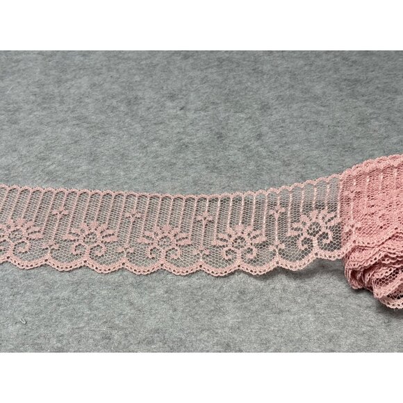 Vintage Pink Lace Trim 8 Yards 9" x 1 3/4" Wide Floral Pattern Sewing Craft Proj - Picture 1 of 5